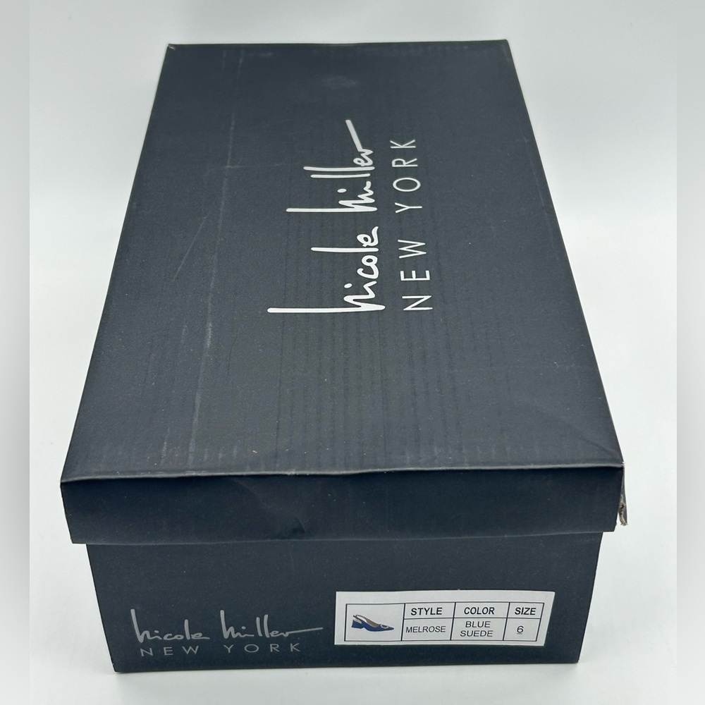 Nicole Miller New York Melrose Blue Faux Suede Slingback Block Heel Pumps 6 NIB - Picture 12 of 13